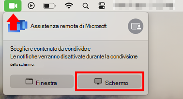 Screenshot della finestra di dialogo di condivisione dello schermo macOS per consentire la condivisione dello schermo per Assistenza remota di Microsoft