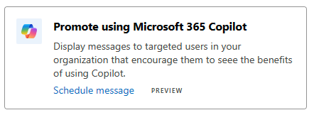 Screenshot che mostra la scheda di raccomandazione per l'adozione di Microsoft 365 Copilot.