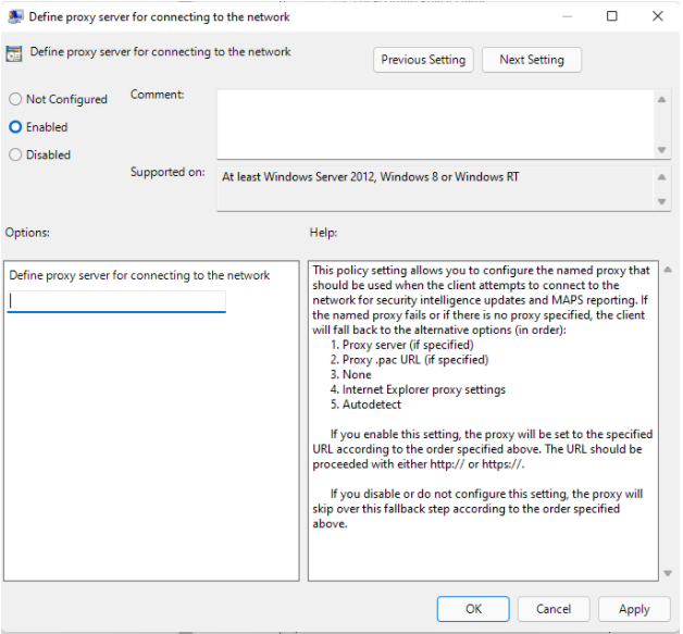 Server proxy per Antivirus Microsoft Defender