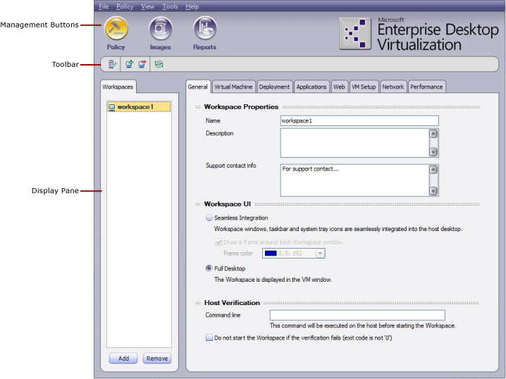 Screenshot della Console di gestione MED-V.