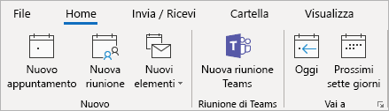 Screenshot del componente aggiuntivo Riunione di Teams sulla barra multifunzione di Outlook.