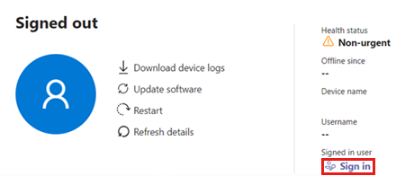 Screenshot della selezione dell'opzione di accesso nella pagina del dispositivo.