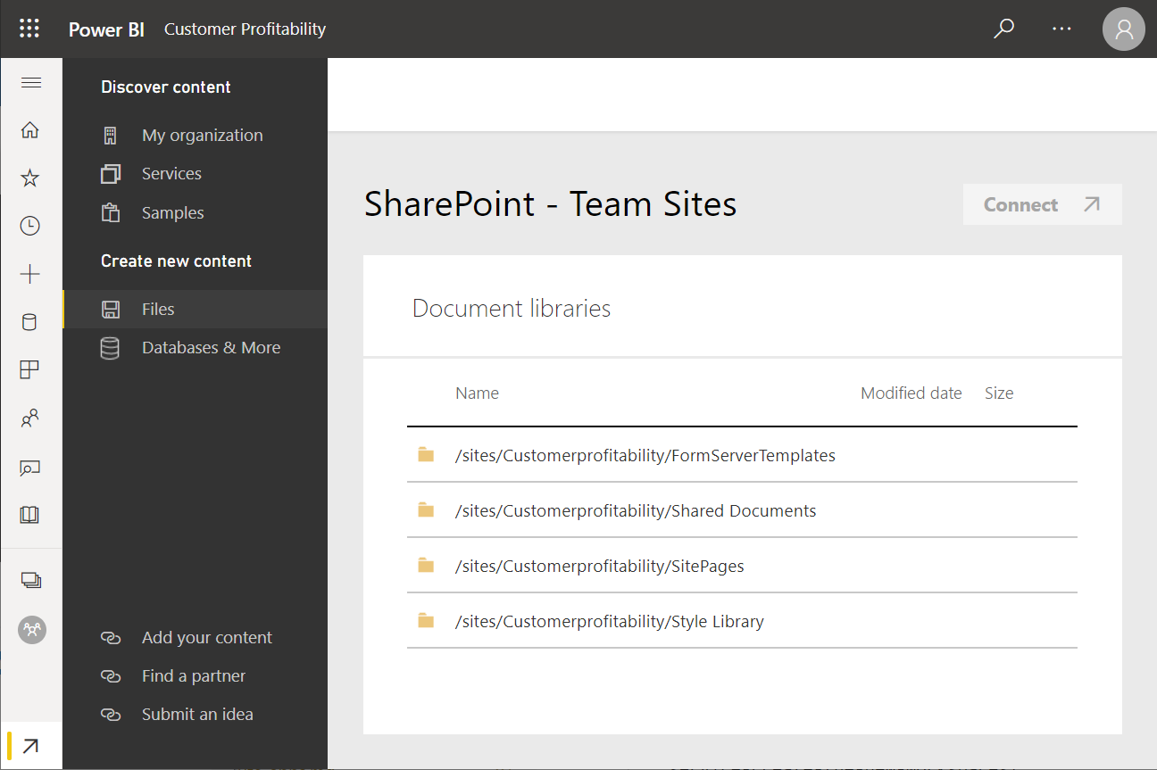 Screenshot of folders in SharePoint - Team Sites.
