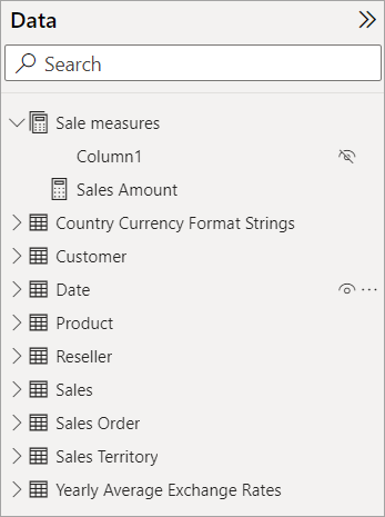 Screenshot di Column1 nel gruppo di misure Sales.
