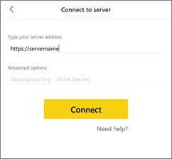 Screenshot of the Connect to server dialog box.