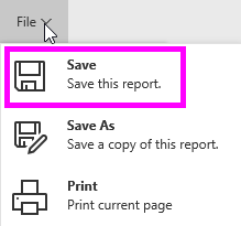 Screenshot highlighting the Save this report option.