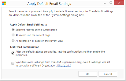 Screenshot che mostra Applica impostazioni e-mail predefinite.