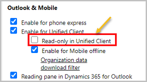 Impostazione per rendere di sola lettura un'entità in Unified Client.