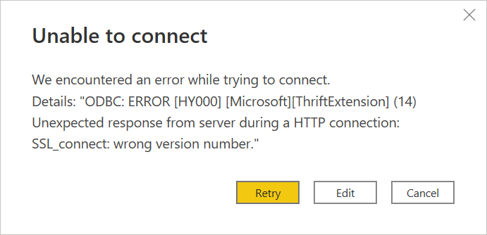 Impossibile connettersi all'errore con il numero di versione SSL errato.