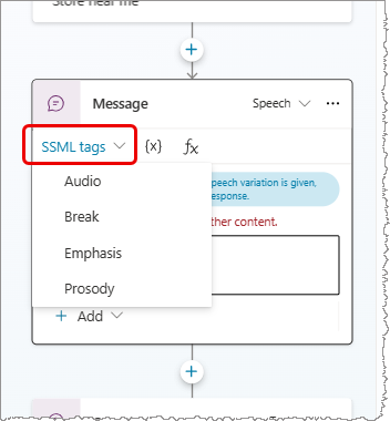 Screenshot di tag SSML in un messaggio vocale.