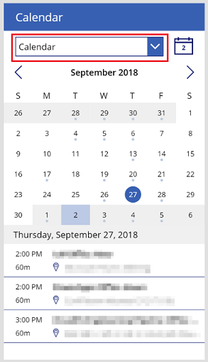Schermata del calendario al termine del caricamento.