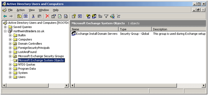 Oggetti di sistema di Microsoft Exchange in Utenti e computer di Active Directory