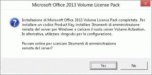 Finestra di dialogo che consente di installare Office 2013 Volume Licensing Pack