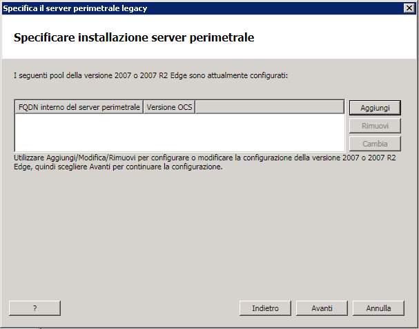 Finestra di dialogo Specificare installazione server perimetrale