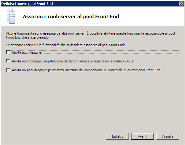 Associare i ruoli server durante la definizione del pool Front End