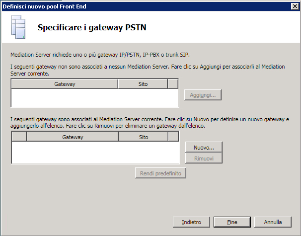 Specificare i gateway IP/PSTN per il pool Front End