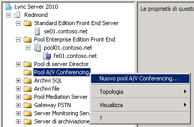 Menu Nuovo pool A/V Conferencing