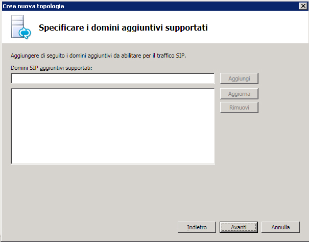 Finestra di dialogo Specificare i domini aggiuntivi supportati