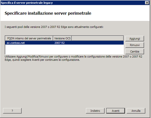 Pagina Specificare installazione server perimetrale in Generatore di topologie