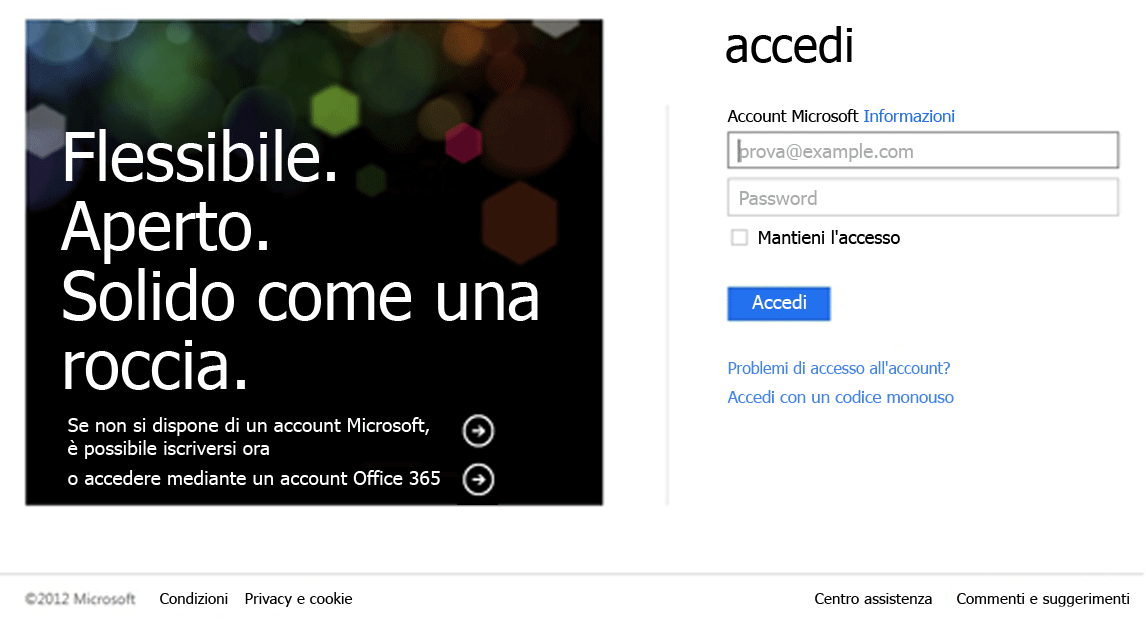 Schermata di accesso di Microsoft Azure