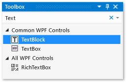Casella degli strumenti con il controllo TextBlock evidenziato