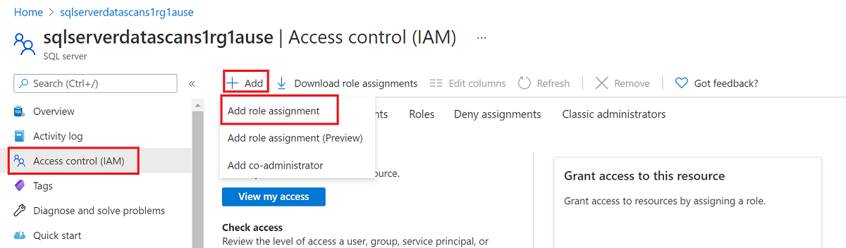 Screenshot che mostra le selezioni per l'aggiunta di un'assegnazione di ruolo per il controllo di accesso.