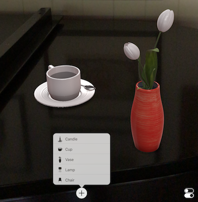 Demo showing placed objects and menu