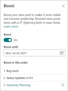 Screenshot delle impostazioni dello strumento news boost.
