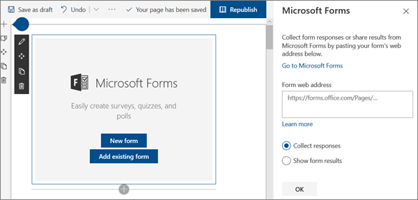 Immagine della web part Microsoft Forms