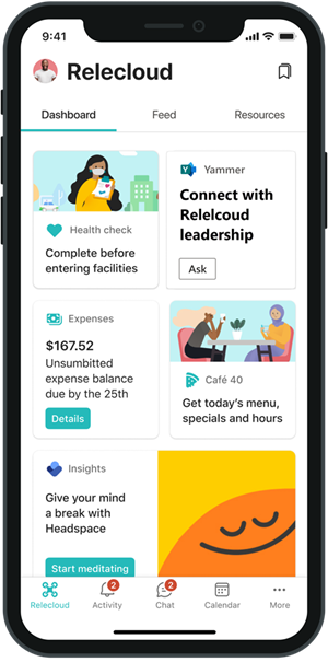Screenshot del dashboard Viva Connections con un evento di leadership evidenziato.