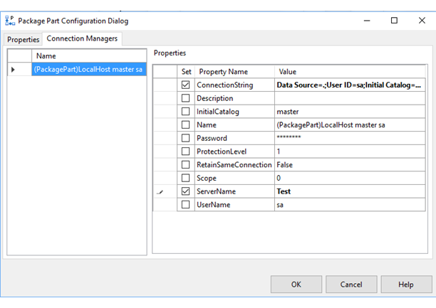Connection Managers tab of the Template Configuration dialog box