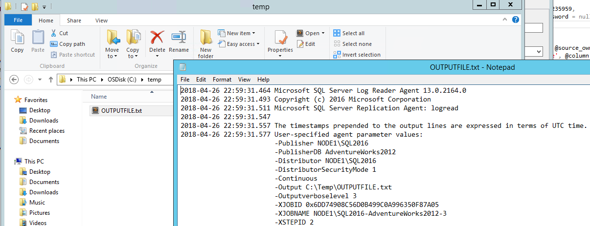 Screenshot del file di testo di output.