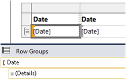 Screenshot of a table showing the row handle and two Date expression columns.