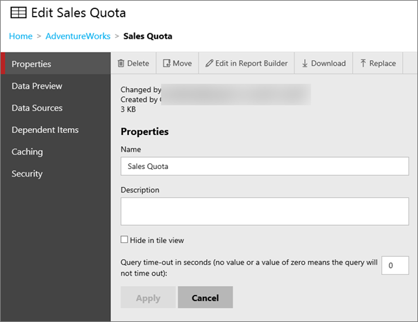 Screenshot che mostra la schermata Proprietà della finestra di dialogo Edit Company Sales.