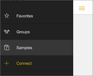 Screenshot of the highlighted Samples button.