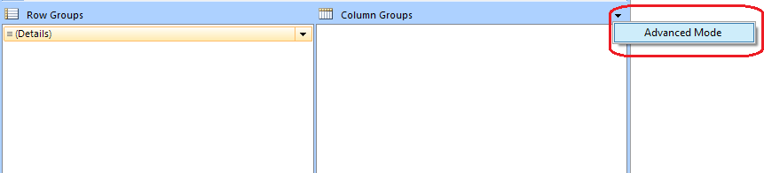 Screenshot del Riquadro di raggruppamento con menu Modalità avanzata.