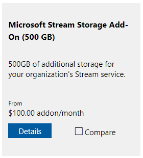 Microsoft Stream (versione classica) riquadro Del componente aggiuntivo archiviazione.