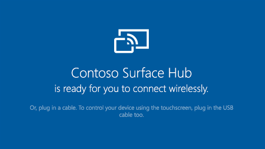 Screenshot di una schermata iniziale che mostra che Surface Hub è pronto per la connessione wireless.