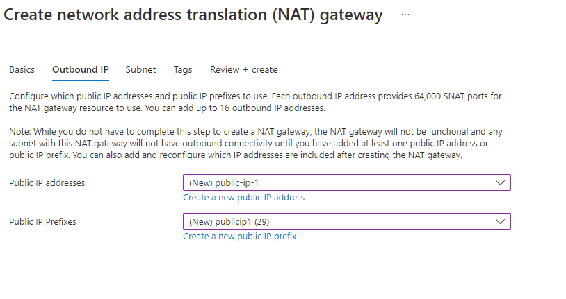 Screenshot che mostra le informazioni sull'INDIRIZZO IP pubblico per un gateway NAT.