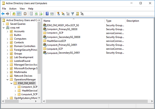 Screenshot che mostra gli oggetti ad assegnazione dell'agente di Integrazione Active Directory.
