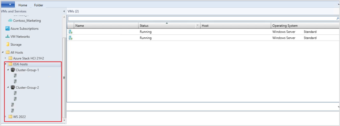 Screenshot che mostra gli host ESXi.