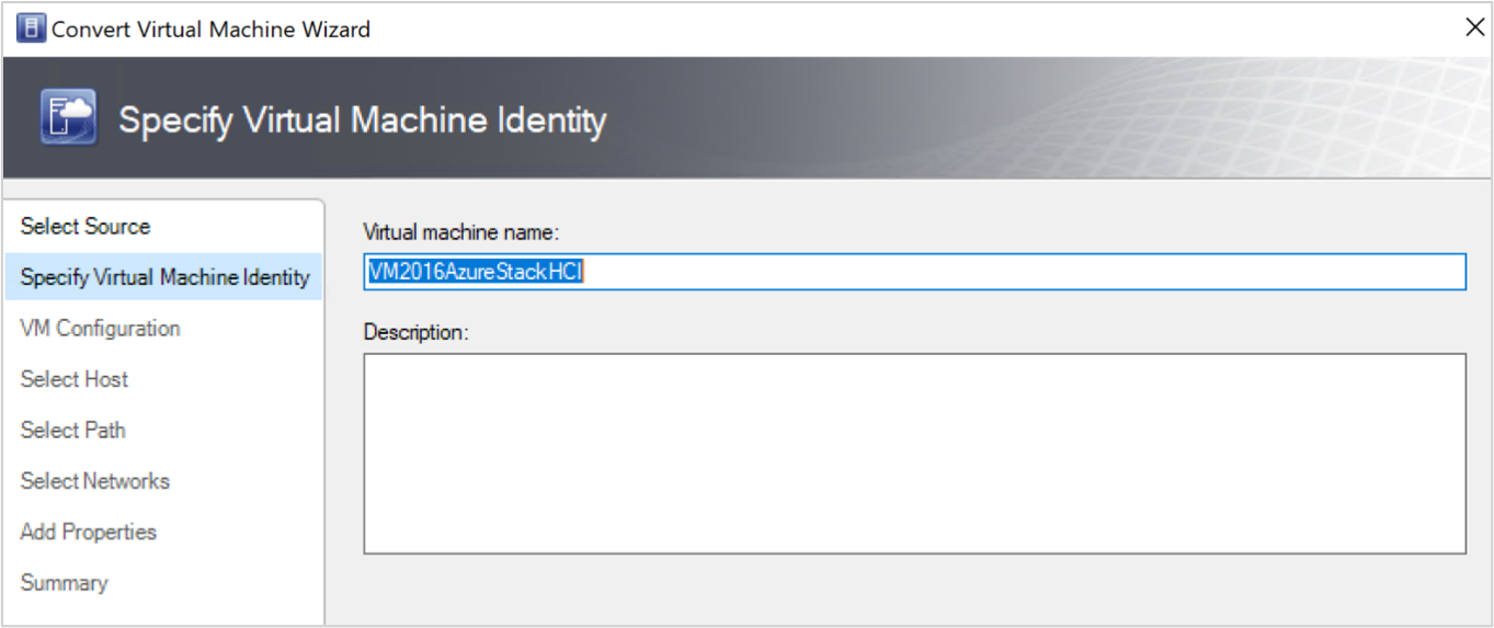Screenshot che mostra l'opzione nome macchina virtuale.