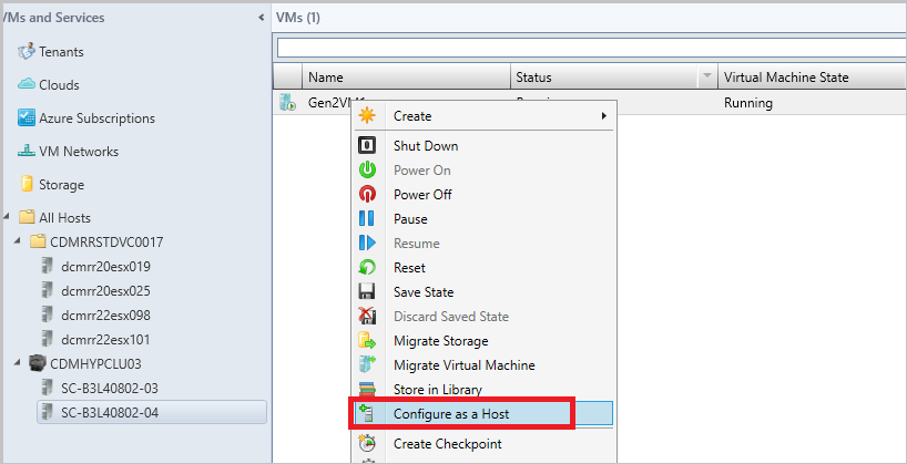 Screenshot della configurazione della macchina virtuale come host.