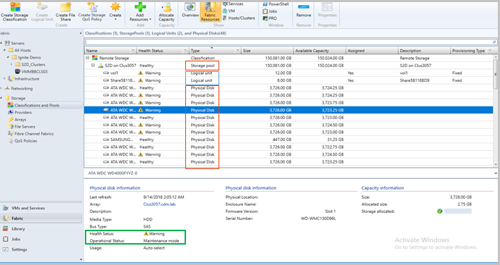 Screenshot del monitoraggio dell'integrità dell'archiviazione.
