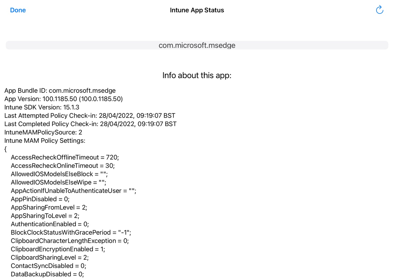 Screenshot che mostra le informazioni sull'app.