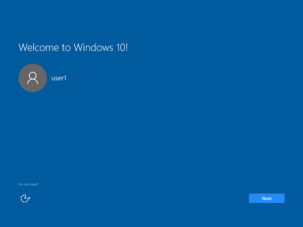 Screenshot della seconda fase di avvio 1 che mostra il benvenuto in Windows 10.