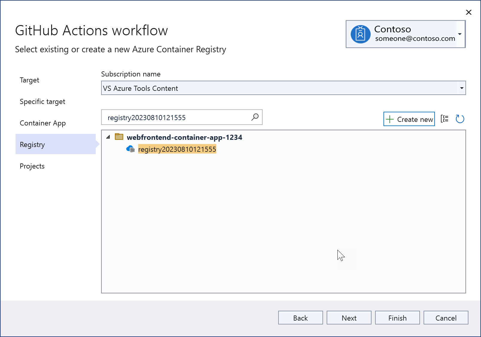 Screenshot che mostra la creazione di un nuovo registro Azure Container.