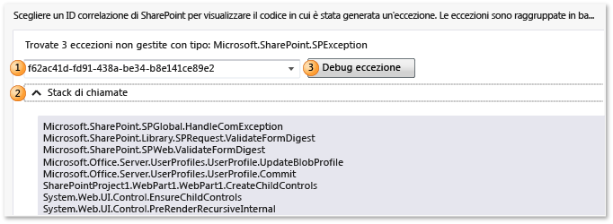 IntelliTrace log - SharePoint unhandled exceptions