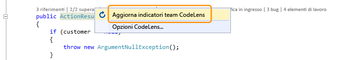 Refresh CodeLens Team Indicators menu item