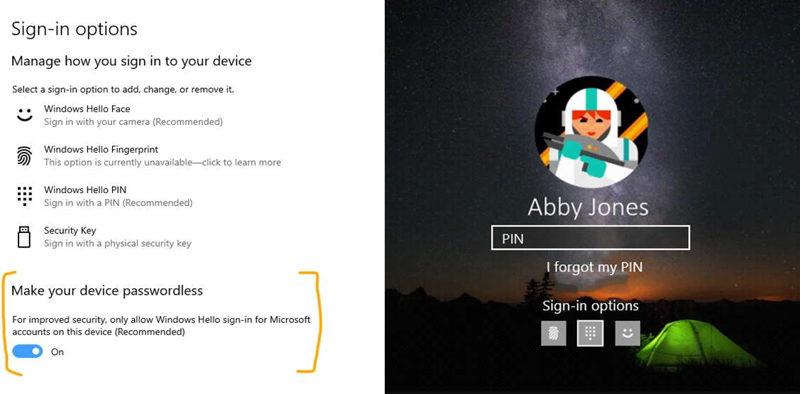 Passare senza password con gli account Microsoft nel dispositivo